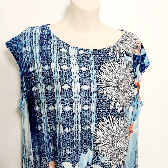 🔵BOGO FREE🔵 Chico's Dress Blue Floral Sz 2 (L) - Picture 2 of 4